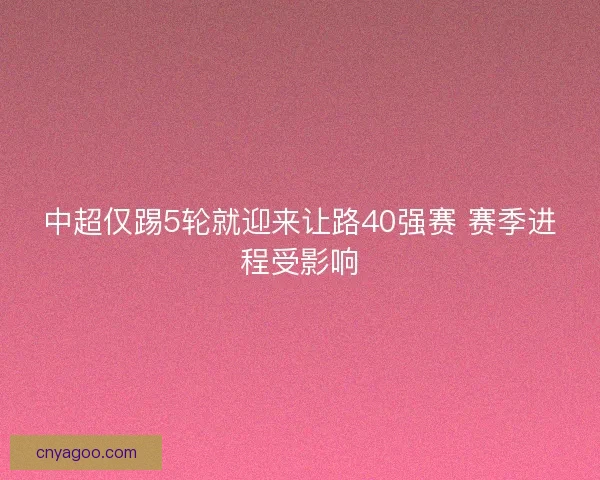 中超仅踢5轮就迎来让路40强赛 赛季进程受影响