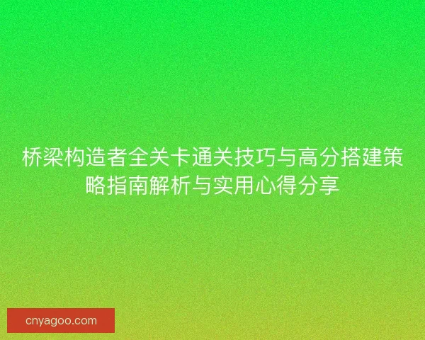 桥梁构造者全关卡通关技巧与高分搭建策略指南解析与实用心得分享