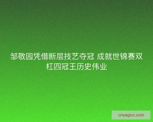 邹敬园凭借断层技艺夺冠 成就世锦赛双杠四冠王历史伟业 邹敬园凭借断层技艺夺冠 成就世锦赛双杠四冠王历史伟业
